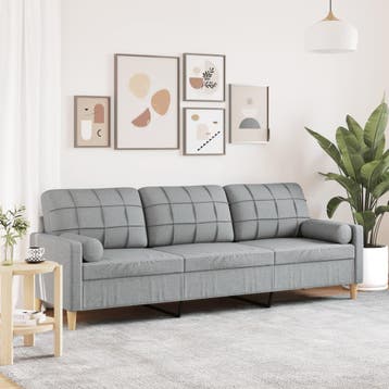 vidaXL 3-zitsbank met sierkussens 210 cm stof lichtgrijs, Verzenden, Nieuw
