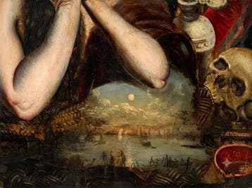 Scuola fiamminga (XVII) - Memento Mori con vanitas e scena