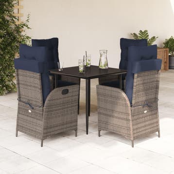 vidaXL 5-delige Tuinset met kussens poly rattan grijs, Verzenden, Nieuw, Tuinset