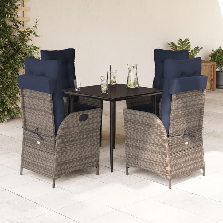 vidaXL 5-delige Tuinset met kussens poly rattan grijs, Tuin en Terras, Tuinsets en Loungesets, Tuinset, Nieuw, Verzenden