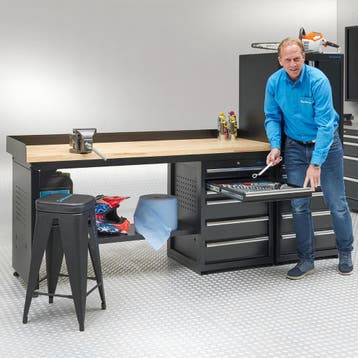 Datona Werkbank 200 cm 1 kast deuren 2 kast lades bamboe -, Ophalen of Verzenden