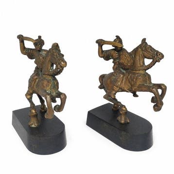 sculptuur, Warriors on horseback - 19 cm - Brons, Hout, Antiek en Kunst
