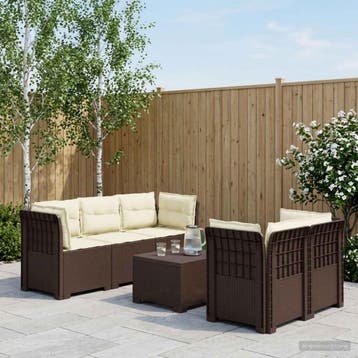 vidaXL 5-Zits Tuinbank met Kussens Rattanlook PP Bruin, Verzenden, Nieuw