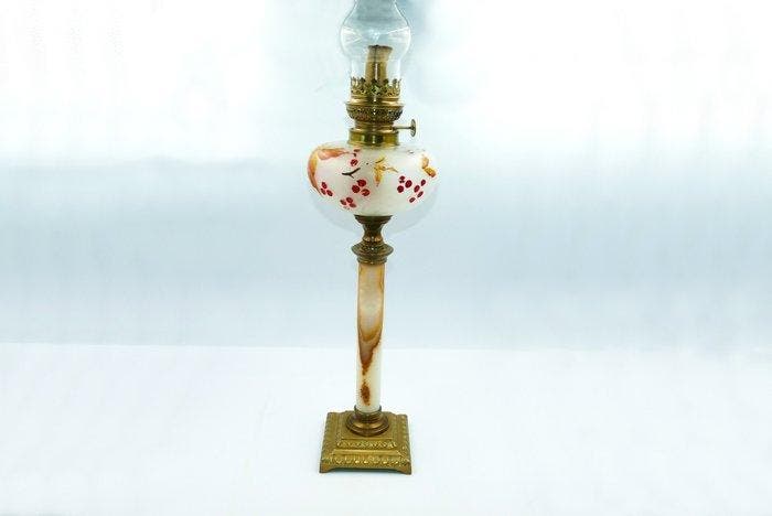Lampe à pétrole - Verre, Marbre, Laiton - Napoléon III, Antiek en Kunst, Antiek | Overige Antiek
