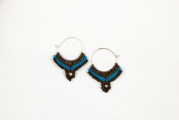 Macramé Oorringen - Donker Bruin / Turkoois Blauw - Handg.., Ophalen of Verzenden, Nieuw