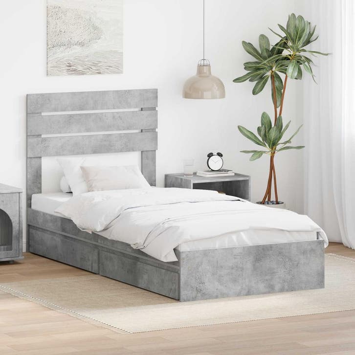vidaXL Opbergbed met hoofdeinde Beton Grijs 90 x 190 cm, Maison & Meubles, Chambre à coucher | Lits, Envoi