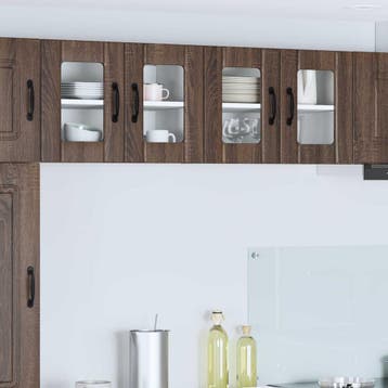 vidaXL Wandglas Kasten LUCCA 2 st Bruin eiken Bewerkt hout, Huis en Inrichting, Verzenden, Nieuw