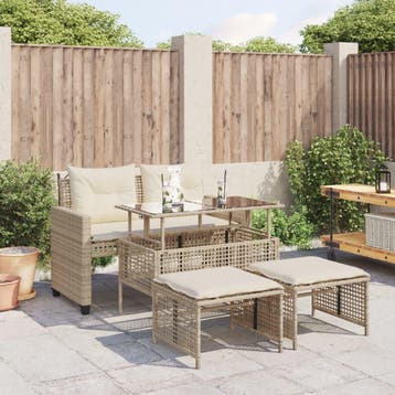 vidaXL 4-delige Loungeset met kussens poly rattan en glas, Verzenden, Nieuw
