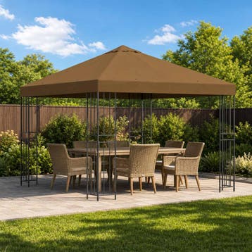 vidaXL Prieel 3 x 3 m Taupe Polyester en Staal 190 gsm, Verzenden, Nieuw