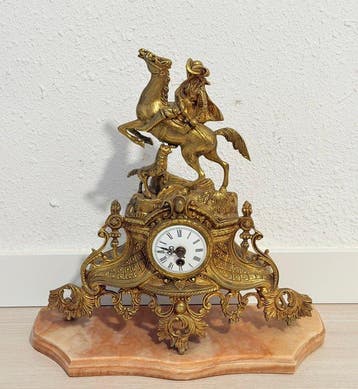Klok Napoleon III Brons, Marmer - 1960-1970 - Mosquetero, Antiek en Kunst, Antiek | Klokken