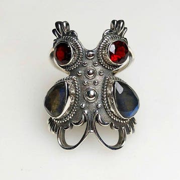 Natuurlijke granaat-labradoriet 925 sterlingzilver ring -
