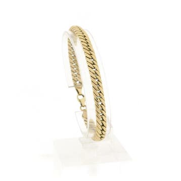 Gouden platte gourmetschakel armband (Schakelarmband), Ophalen of Verzenden