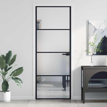 vidaXL Binnendeur smal 76x201,5 cm gehard glas en aluminium, Doe-het-zelf en Bouw, Deuren en Vliegenramen, Verzenden