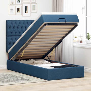 vidaXL Bed poef met matras en LEDs 90x200 cm stof blauw, Verzenden