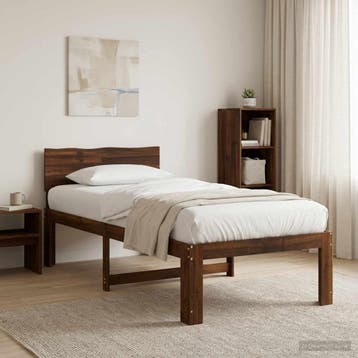 vidaXL Eenpersoonsbed met hoofdbord ROSTOCK Donkerbruin 100, Huis en Inrichting, Verzenden, Nieuw
