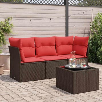 vidaXL 4-delige Loungeset met kussens poly rattan bruin, Verzenden, Nieuw, Loungeset