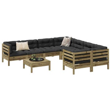 vidaXL 9-delige Loungeset met kussens geïmpregneerd, Verzenden, Nieuw, Loungeset