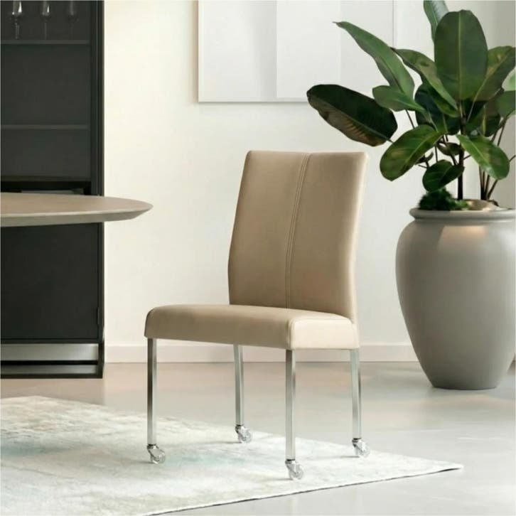 Set van 8 Leren eetkamerstoelen Comfort met wieltjes -, Huis en Inrichting, Stoelen, Nieuw, Leer, Ophalen of Verzenden
