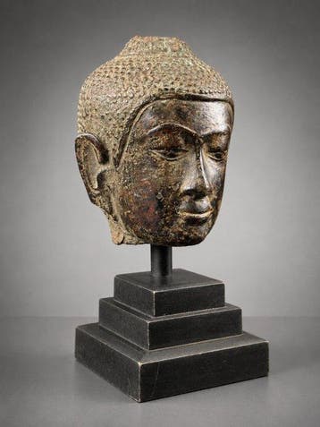 Asian - Thailand - Bronze Head of the Buddha Uthong B - 14th, Antiek en Kunst