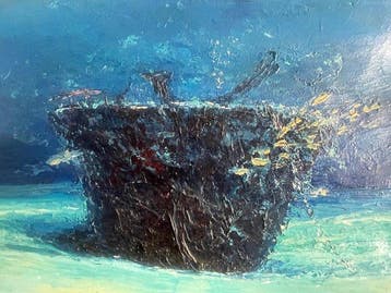 Stéphane Braud (1955) - Peinture sous marine : épave., Antiquités & Art