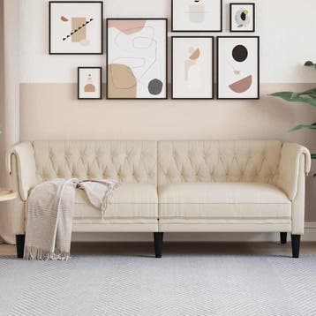 vidaXL Driezitsbank / zetel Chesterfield-stijl linnen, Verzenden, Nieuw