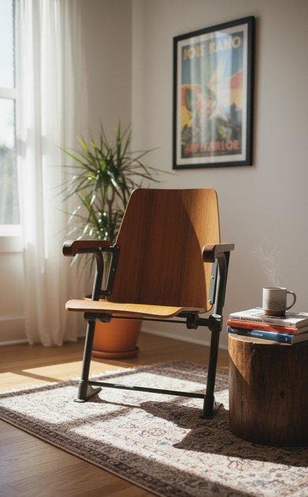 Meneghello - Fauteuil - Bois, Métal - Cinéma - Design, Antiek en Kunst, Antiek | Wandborden en Tegels