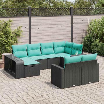 vidaXL 10-delige Loungeset met kussens poly rattan zwart, Verzenden, Nieuw, Loungeset