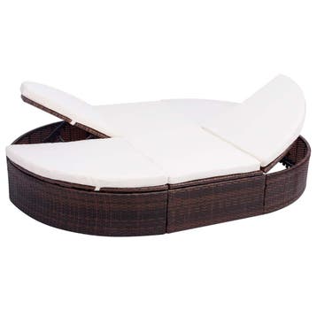vidaXL Loungebed met kussen poly rattan bruin, Tuin en Terras, Verzenden, Nieuw