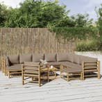 vidaXL 12-delige Loungeset met kussens bamboe taupe, Verzenden, Nieuw, Loungeset