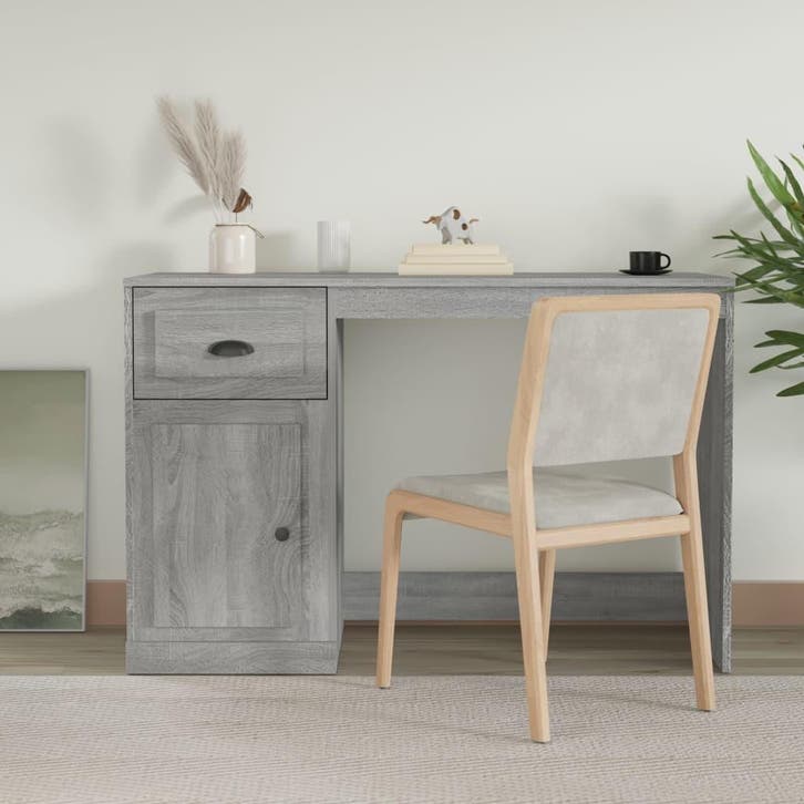 vidaXL Bureau met lade 115x50x75 cm bewerkt hout grijs, Huis en Inrichting, Bureaus, Nieuw, Verzenden