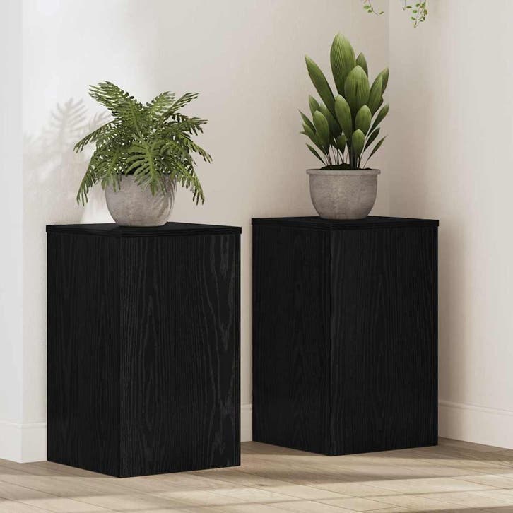 vidaXL Plantenstand 2 pcs Zwart Eiken 30 x 30 x 50 cm, Tuin en Terras, Bloembakken en Plantenbakken, Nieuw, Verzenden