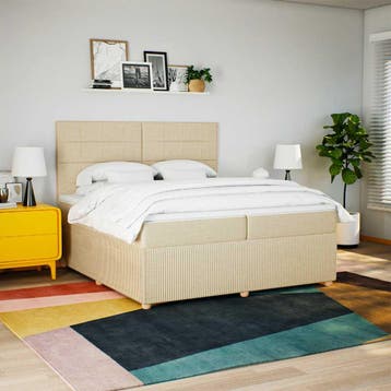 vidaXL Boxspring met matras stof crèmekleurig 200x200 cm, Verzenden, Nieuw