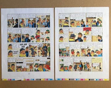Hergé - 2 Original colour page - Tintin - Vol 714 pour, Boeken, Nieuw