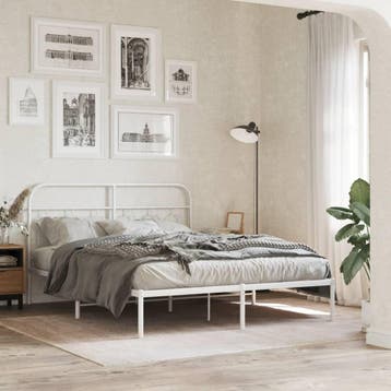 vidaXL Bedframe met hoofdbord metaal wit 140x200 cm, Verzenden, Nieuw