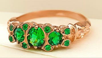 Zonder minimumprijs - Ring - 9 kt. Roségoud, Zilver Smaragd, Nieuw