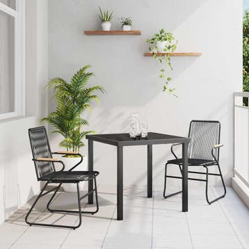 vidaXL Tuin Eettafel Set 3 pcs Zwart Gepoedercoat staal, Verzenden, Nieuw