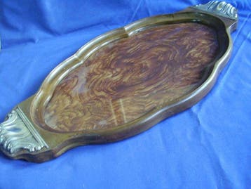 Dienblad - 800 zilver en hout - groot 54 cm