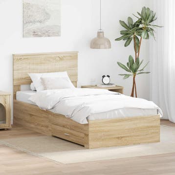 vidaXL Bedframe met lade Sonoma Eiken 90 x 200 cm Bewerkt, Verzenden, Nieuw