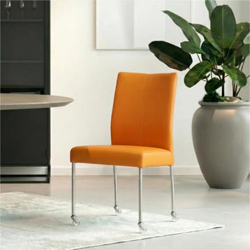 Set van 6 Leren eetkamerstoelen Comfort met wieltjes -, Ophalen of Verzenden, Nieuw, Leer