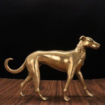Beeld, Brass Greyhound - 20 cm - Koper