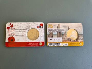 België. 5 Euro 2018/2019 WW1 + DDay (2 coincards), Postzegels en Munten