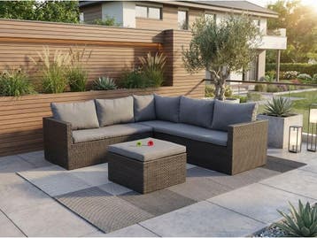 Veiling - Loungeset 4-delig - hoek - Antraciet wicker + grij, Tuin en Terras, Tuinsets en Loungesets, Nieuw