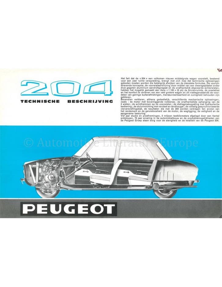 1965 PEUGEOT 204 SEDAN BROCHURE NEDERLANDS, Boeken, Auto's | Folders en Tijdschriften
