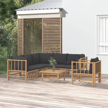 vidaXL 7-delige Loungeset met kussens bamboe donkergrijs, Verzenden, Loungeset
