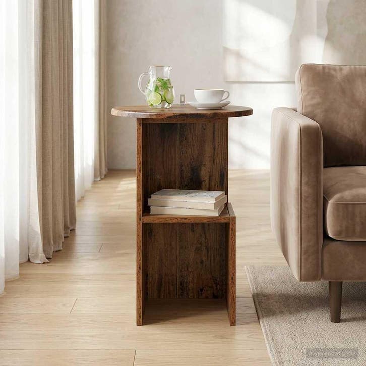 vidaXL Bijzettafel Oud hout Ø 39,5 x 55 cm Bewerkt hout, Huis en Inrichting, Tafels | Salontafels, Nieuw, Verzenden