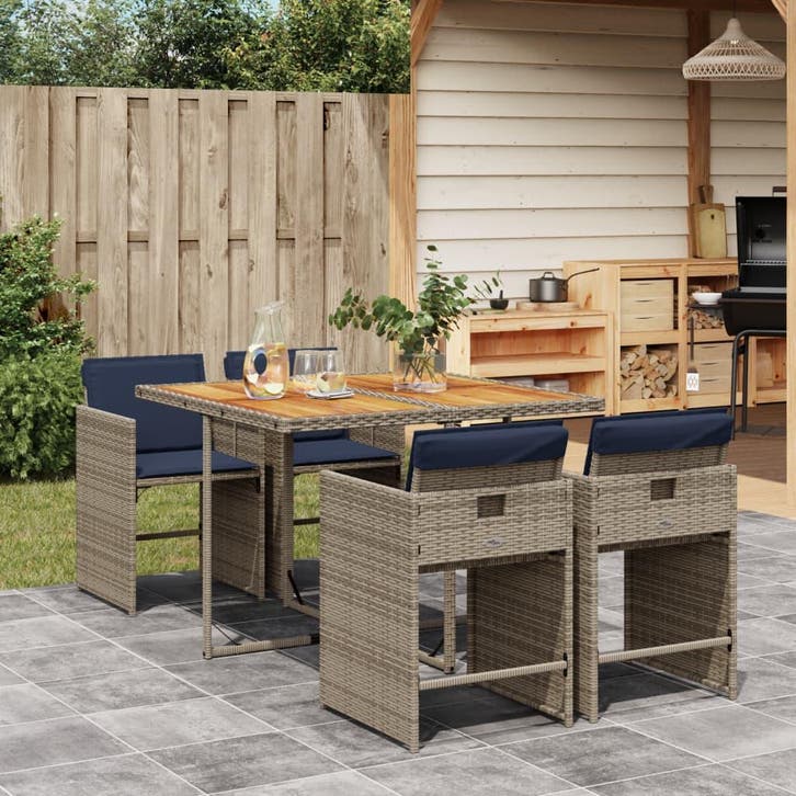 vidaXL 5-delige tuinset met kussens, grijs polyrotan, Tuin en Terras, Tuinsets en Loungesets, Tuinset, Nieuw, Verzenden
