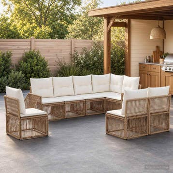 vidaXL Tuinbank Set 8 pcs Beige en Crème Wit poly rattan, Verzenden