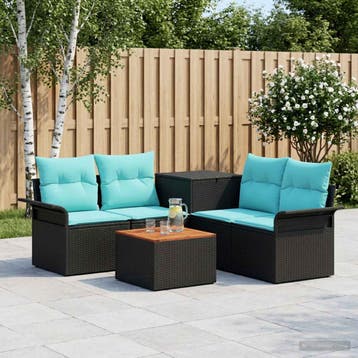 vidaXL Bankstel 6 pcs 4-Aantal zitplaatsen Zwart en Blauw, Verzenden, Nieuw