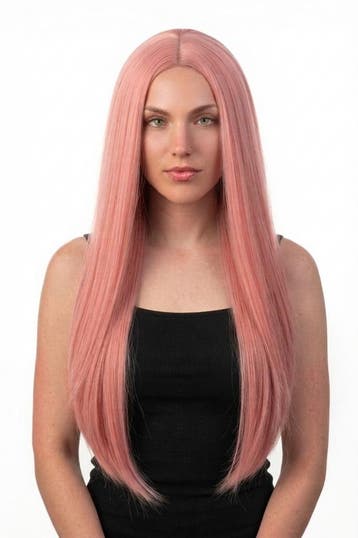 KIMU® Luxe Lange Roze Pruik Middenscheiding Haarwerk Krullen, Kleding | Dames, Ophalen of Verzenden, Nieuw