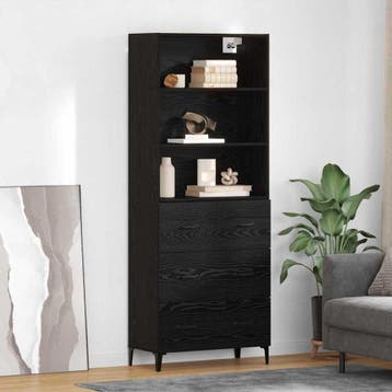 vidaXL Highboard Zwart Eiken 69,5 x 34 x 180 cm Bewerkt hout, Huis en Inrichting, Kasten | Dressoirs, Verzenden, Nieuw